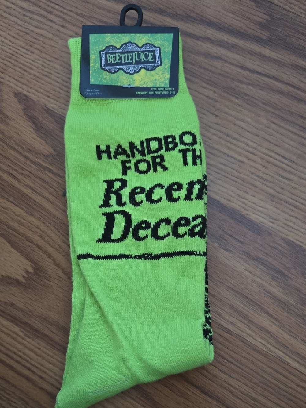 Neon Green Beetlejuice Crew Socks